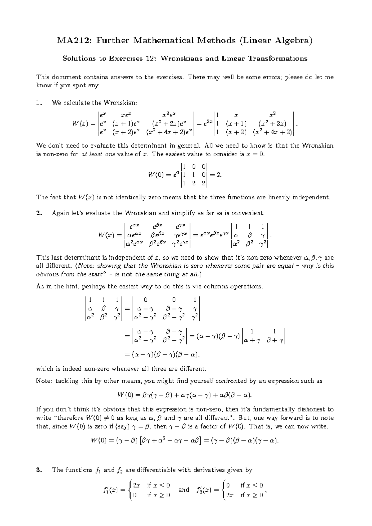 MA212: Further Mathematical Methods Solutions to Exercises 12 on ...