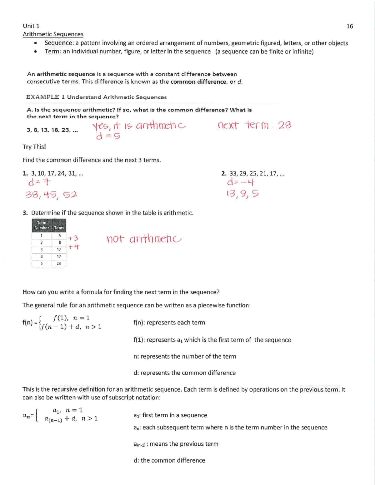 Unit 1: Arithmetic Sequences Overview and Examples - Studocu