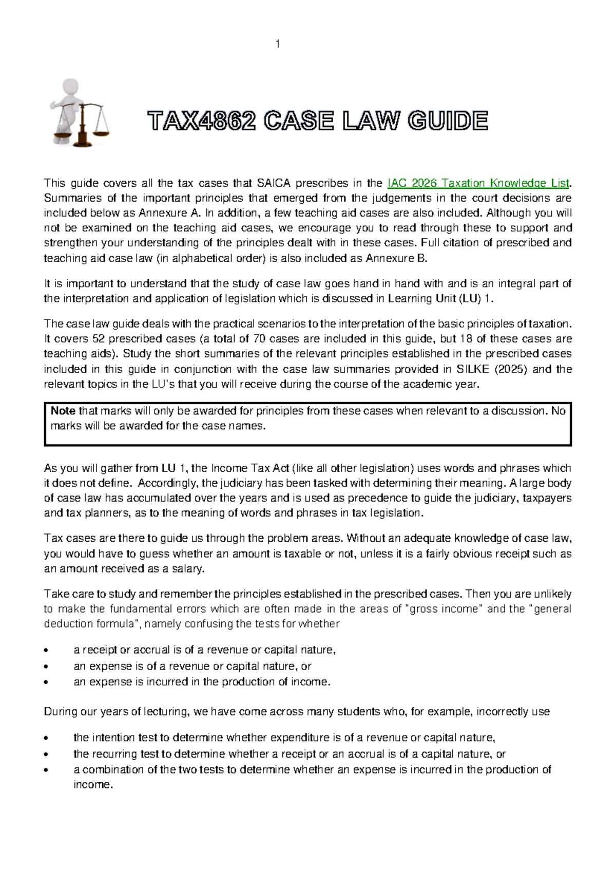 Tax Case Law Guide 2025: Key Principles and Summaries - Studocu