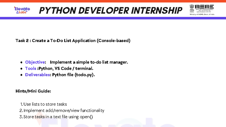 PYTHON DEVELOPER INTERNSHIP Task 2: Simple List Manager App - Studocu