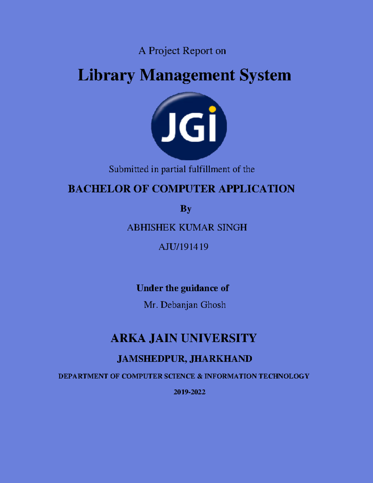 AJU191419 - Project Report on Library Management System - Studocu