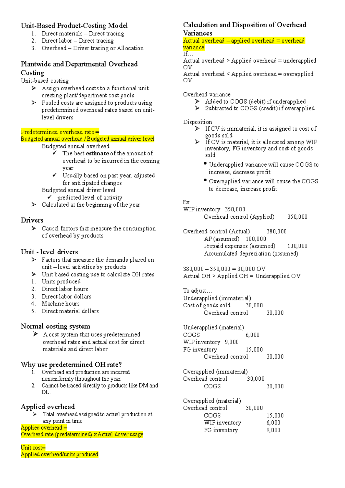 Chapter 4 - Overhead Costing and Activity-Based Costing Notes - Studocu