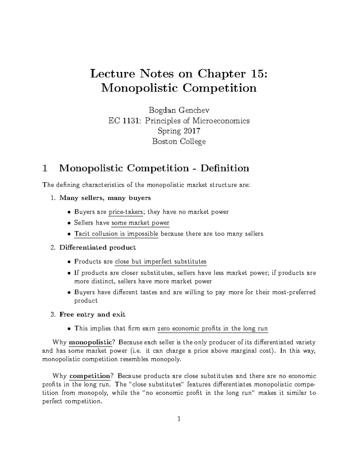 Econ Chapter 15 - Lecture Notes - Lecture Notes on Chapter 15 ...