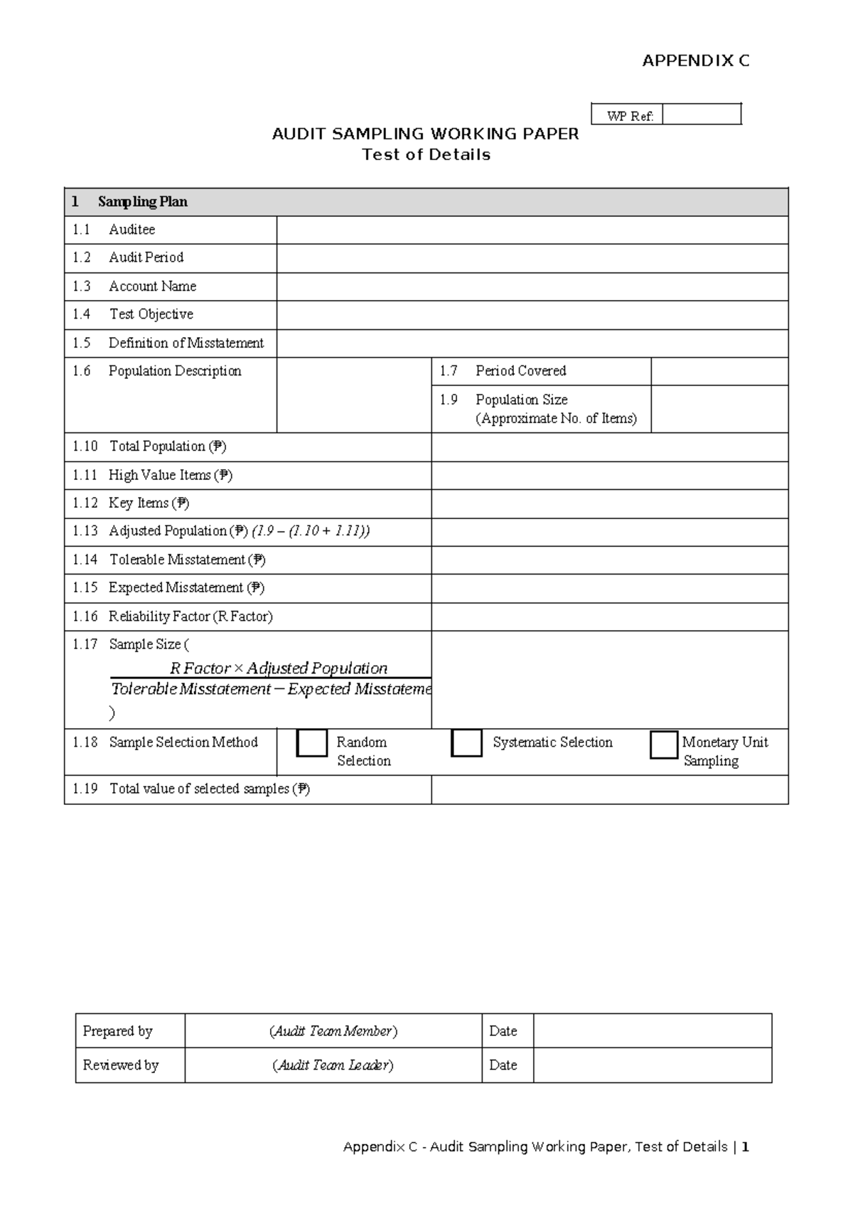 Appendix C - Audit Sampling WP: Test of Details Overview - Studocu