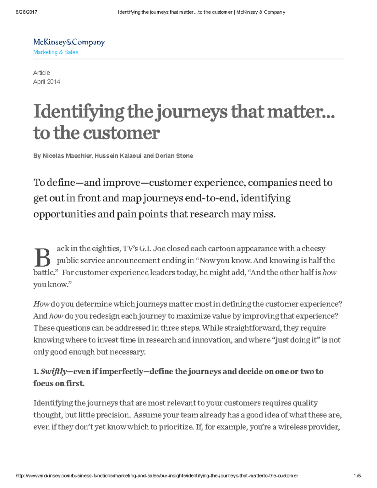 Identifying Key Customer Journeys for Enhanced Experience - McKinsey Co ...