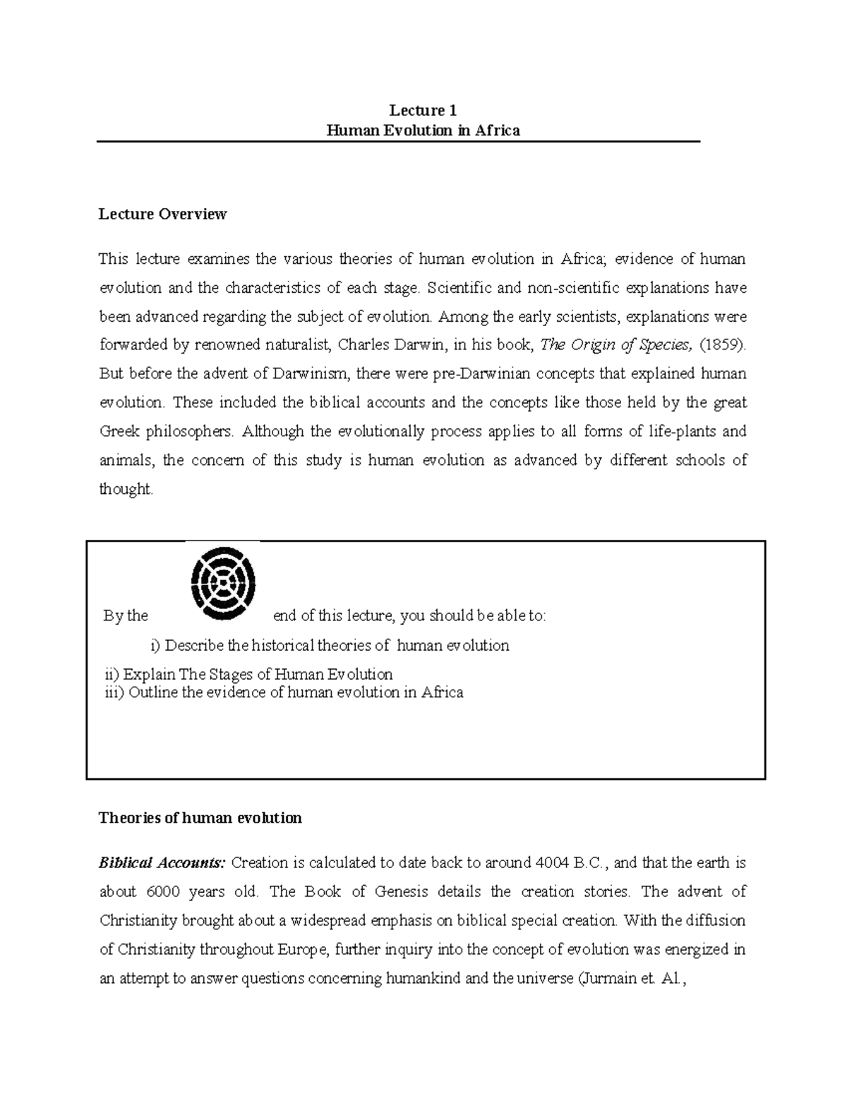 Human Evolution Theories & Evidence - History Lecture Notes - Studocu