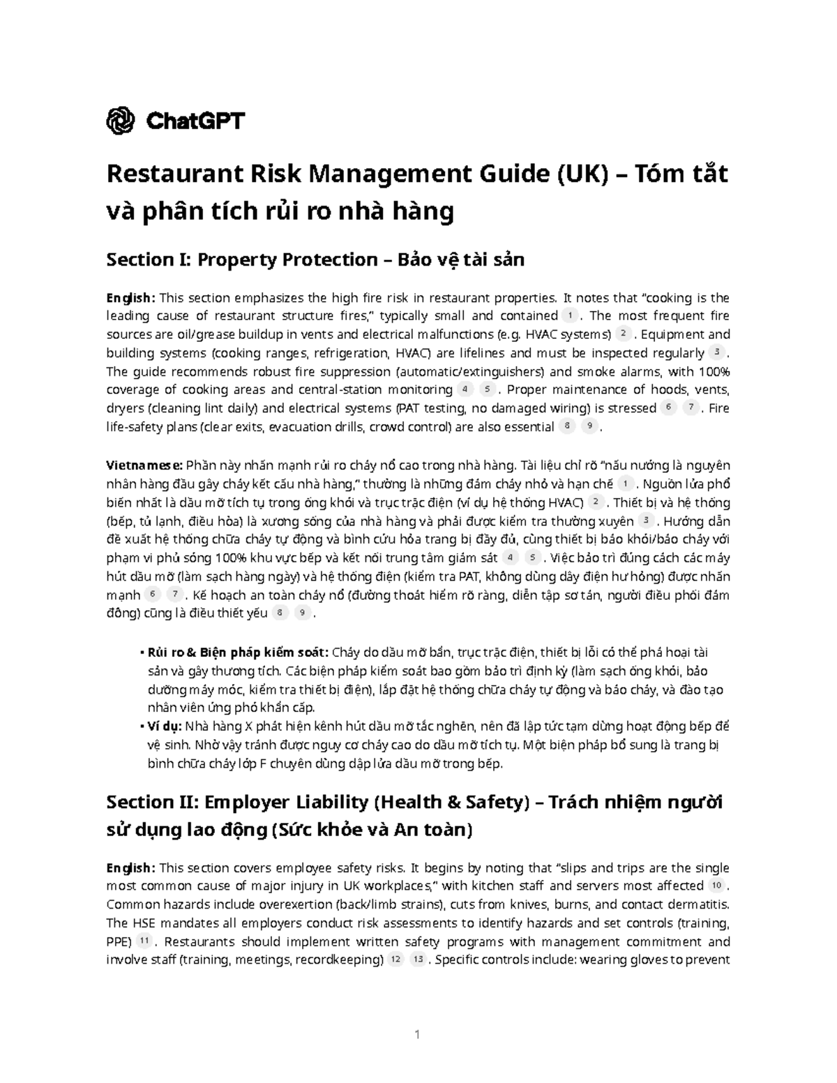 Restaurant Risk Management Guide (UK): Tóm tắt và Phân tích Rủi Ro ...