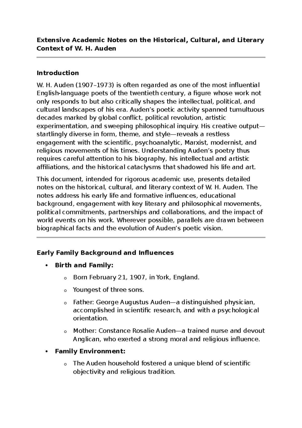 Auden Context Notes: Historical, Cultural, and Literary Influences ...