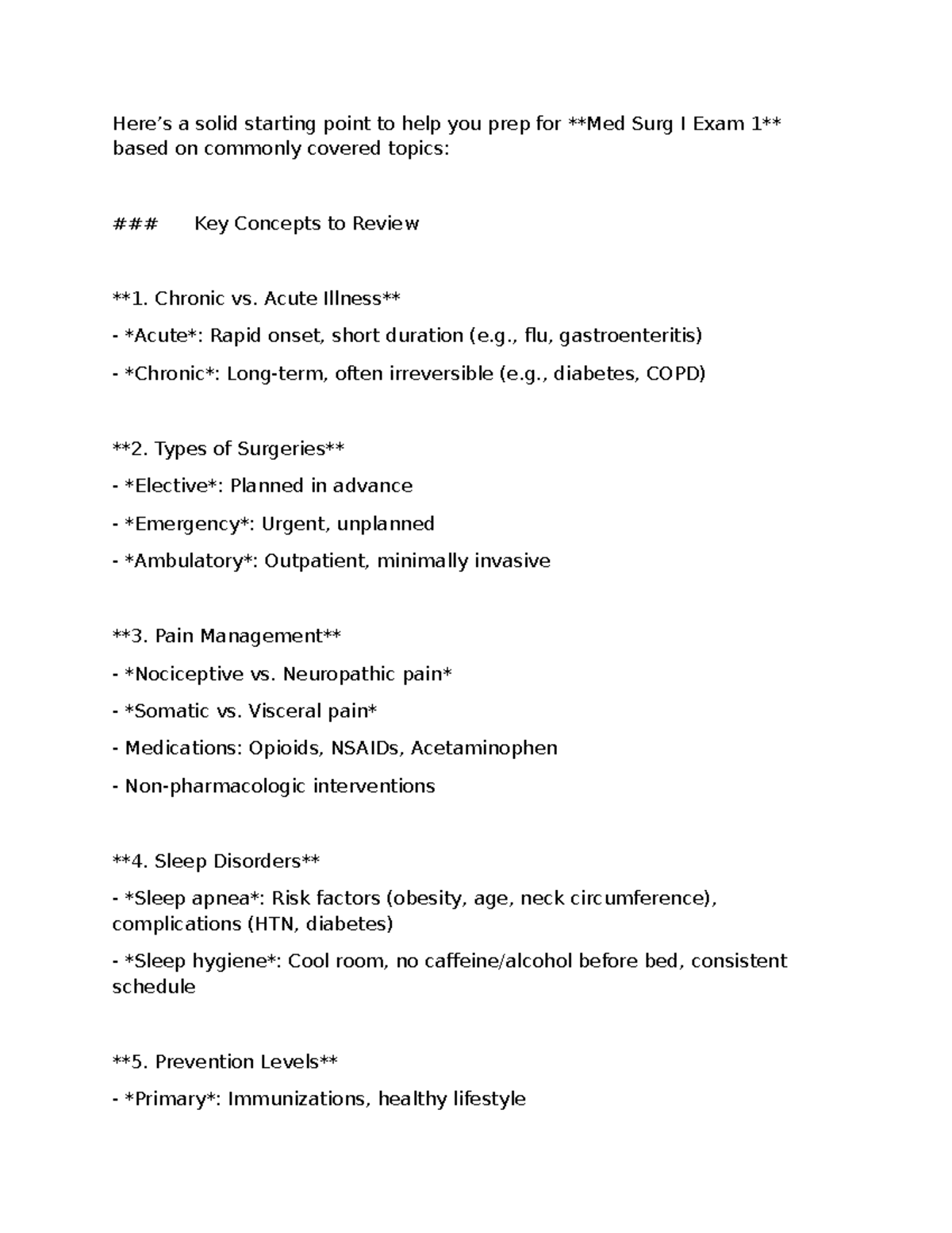 Med Surg I Exam 1: Key Concepts & Review for Success - Studocu