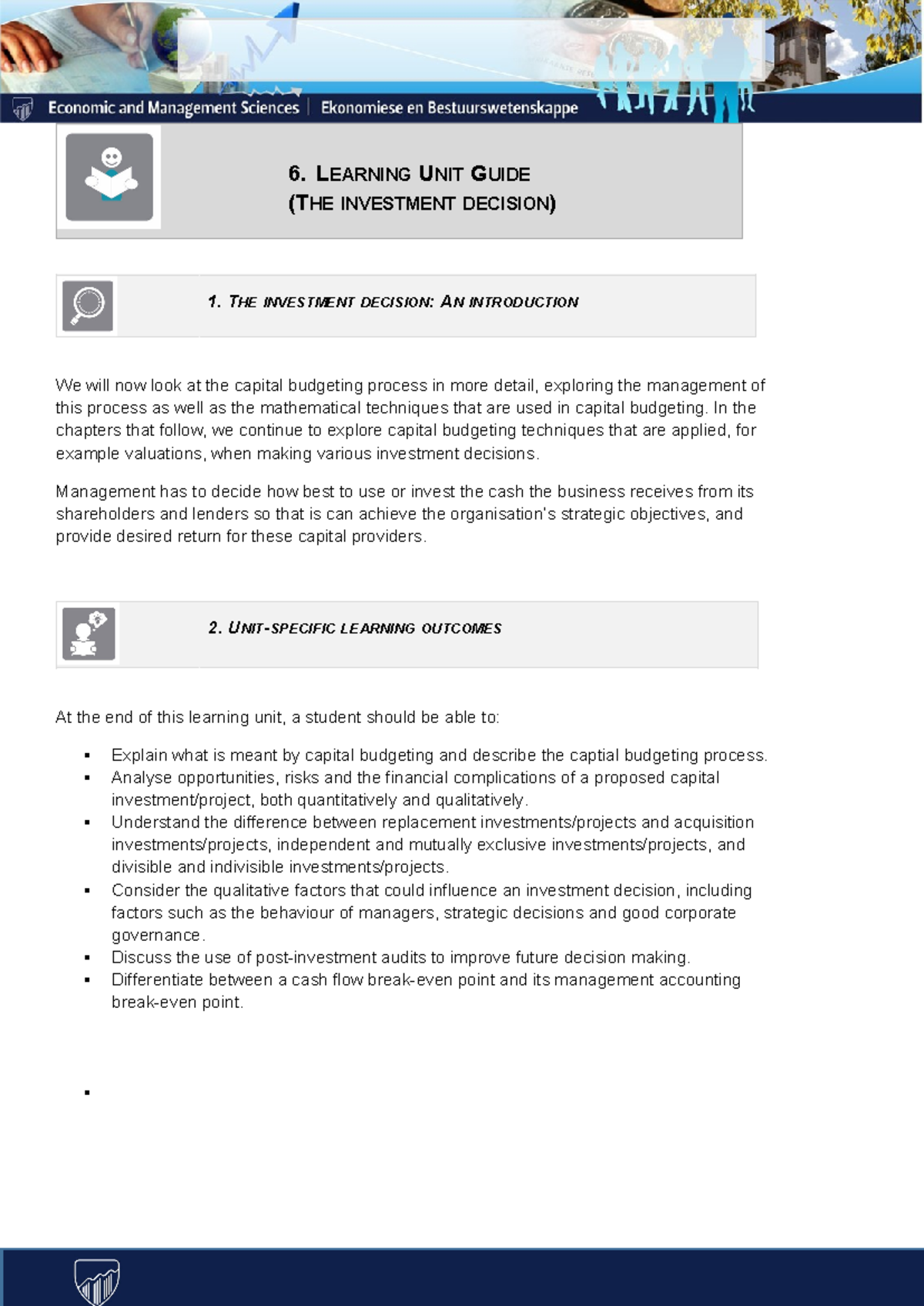 EMNF2624 LU6 - Crucial Unit summary guide - 6. LEARNING UNIT GUIDE (THE ...