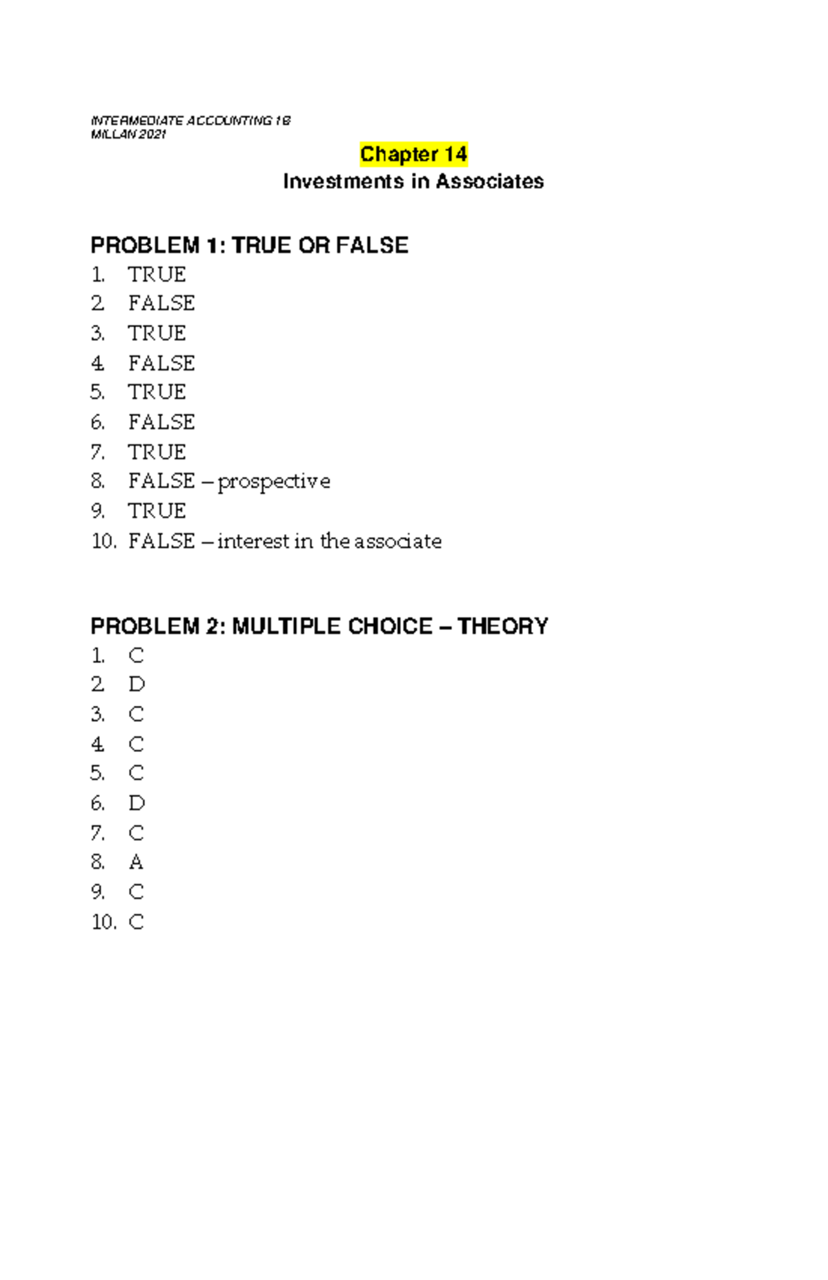 Intermediate Accounting 1B: Millan Chapter 14 Solutions - Document Preview