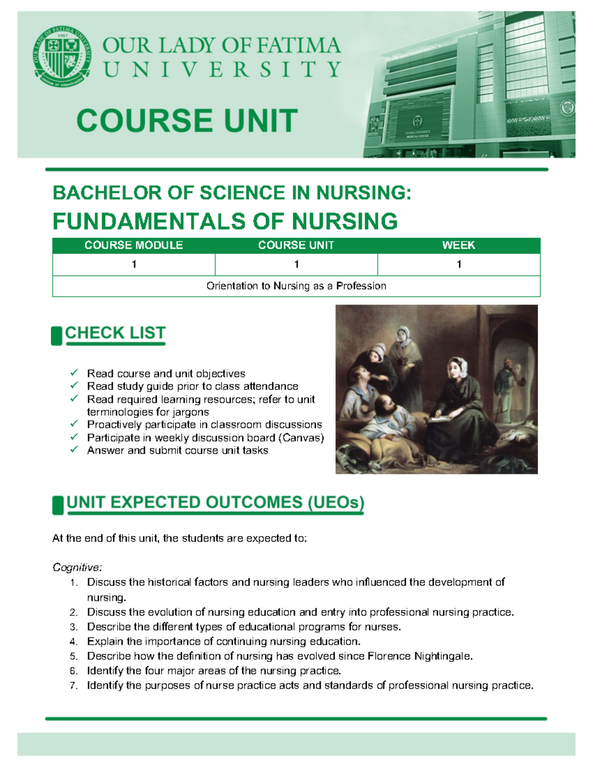 FU-M1-CU1++Orientation%2C+Nursing+as+a+Profession - BACHELOR OF SCIENCE ...