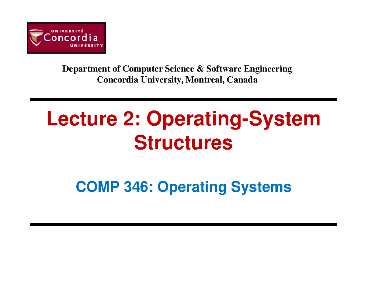 COMP 346: Lecture 02 - Operating System Structure and Services - Studocu