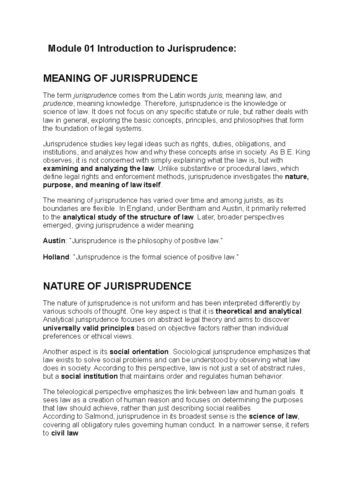 Module 01: Understanding Jurisprudence and Its Key Concepts - Studocu