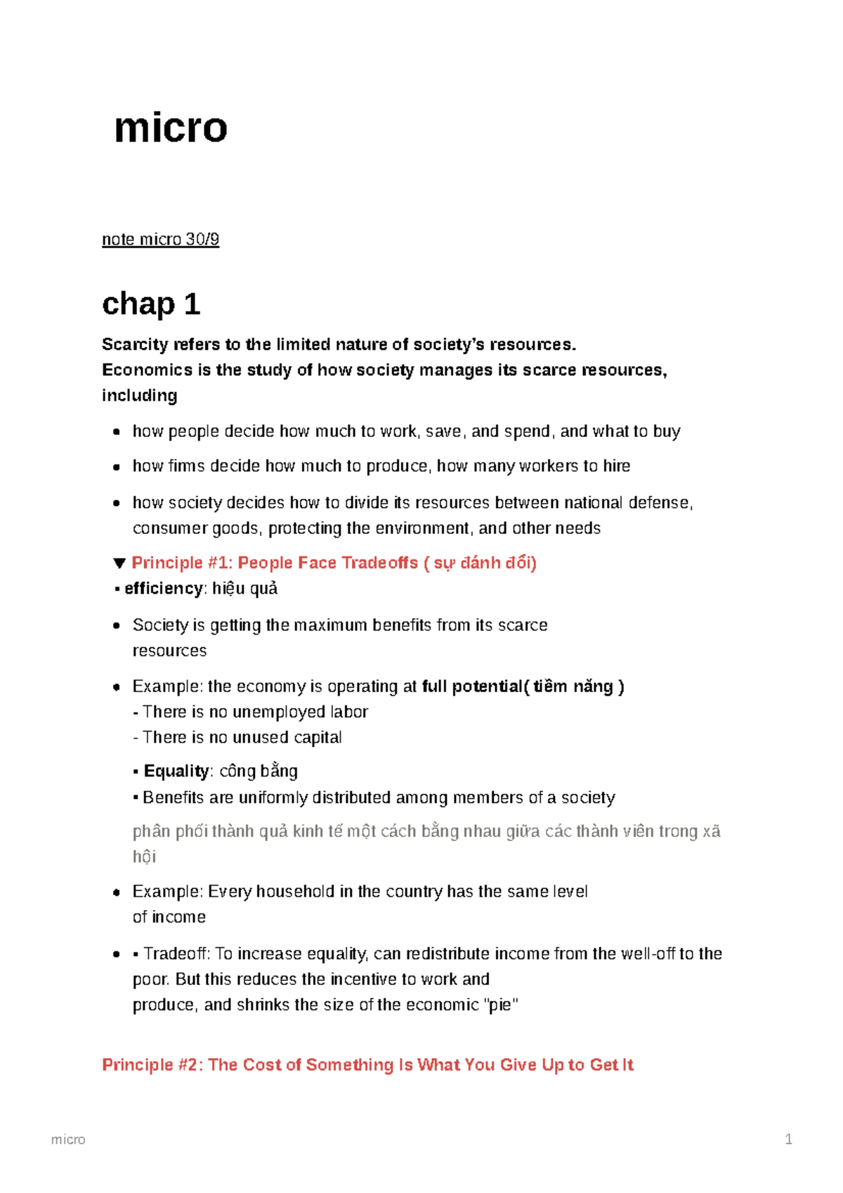 Microeconomics Principles Overview - Chapter 1 & 2 Notes - Studocu