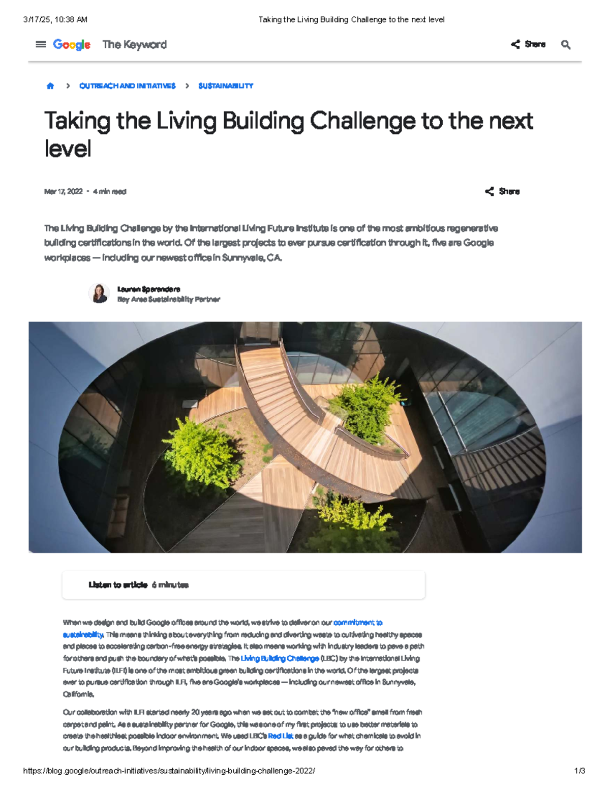 Taking the Living Building Challenge Further: Google's Sustainable ...