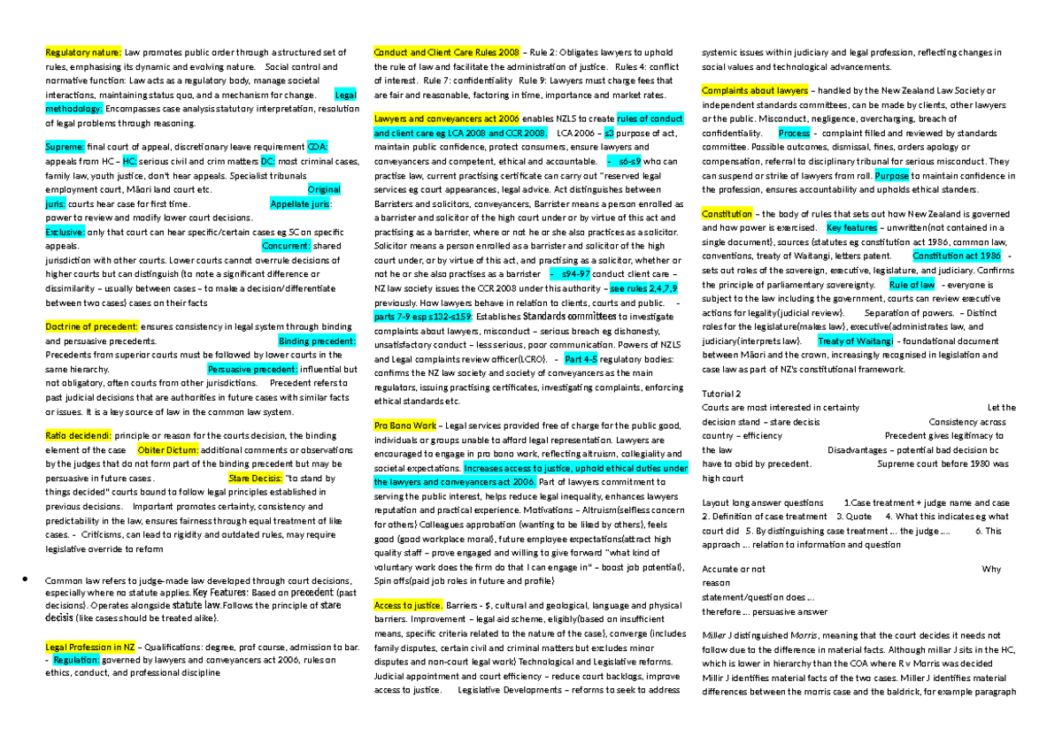 Laws101 Test 1 Cheat Sheet: Key Legal Principles and Concepts - Studocu