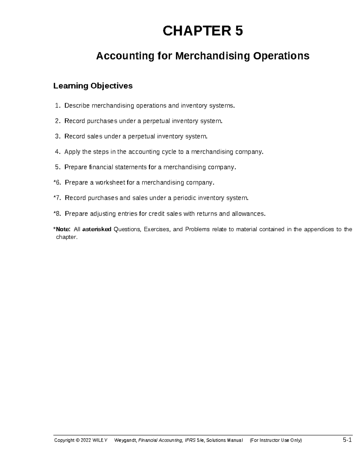 Wey IFRS 5e SM Chapter 5: Accounting for Merchandising Operations - Studocu