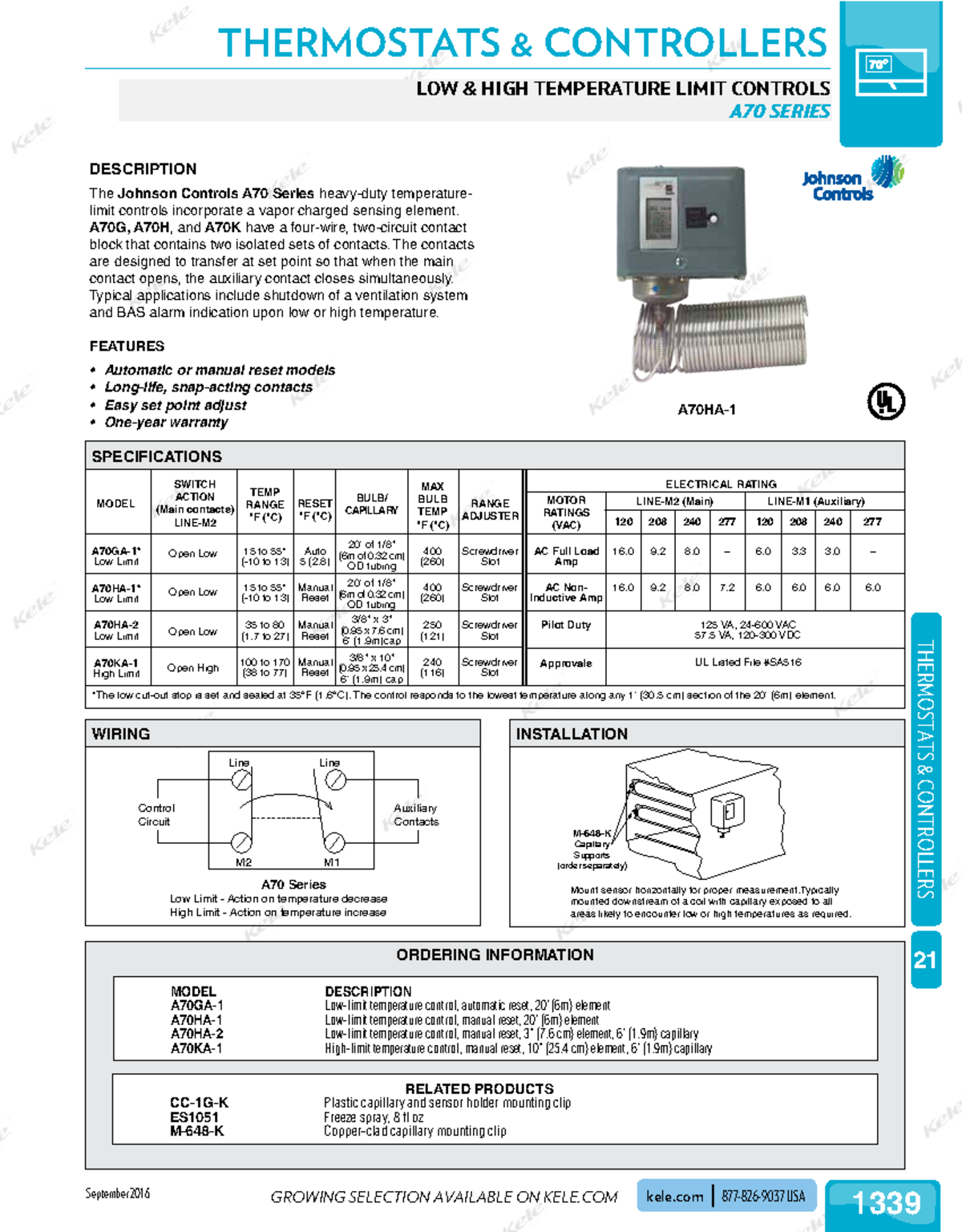 Cc-1g-k catalog page - Capillary tubing for sensors - 1339 THERMOSTATS ...