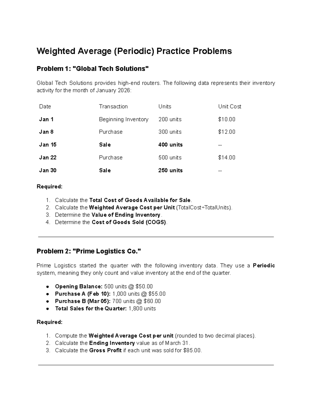 Weighted Average Cost Calculation Practice Problems (2026) - Studocu