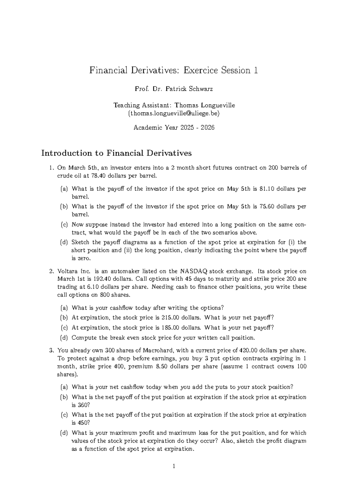 FD Exercises 1 - Financial Derivatives Practice Problems - Studocu