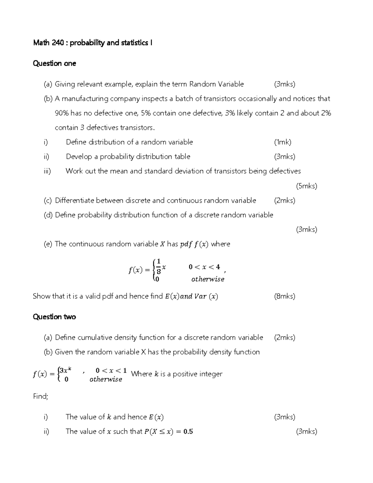 MATH 240-1 - Quizes on statistics 1 - Math 240 : probability and ...