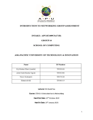 Networking Group Assignment: Introduction to Networking APD1F2307CS(CYB ...