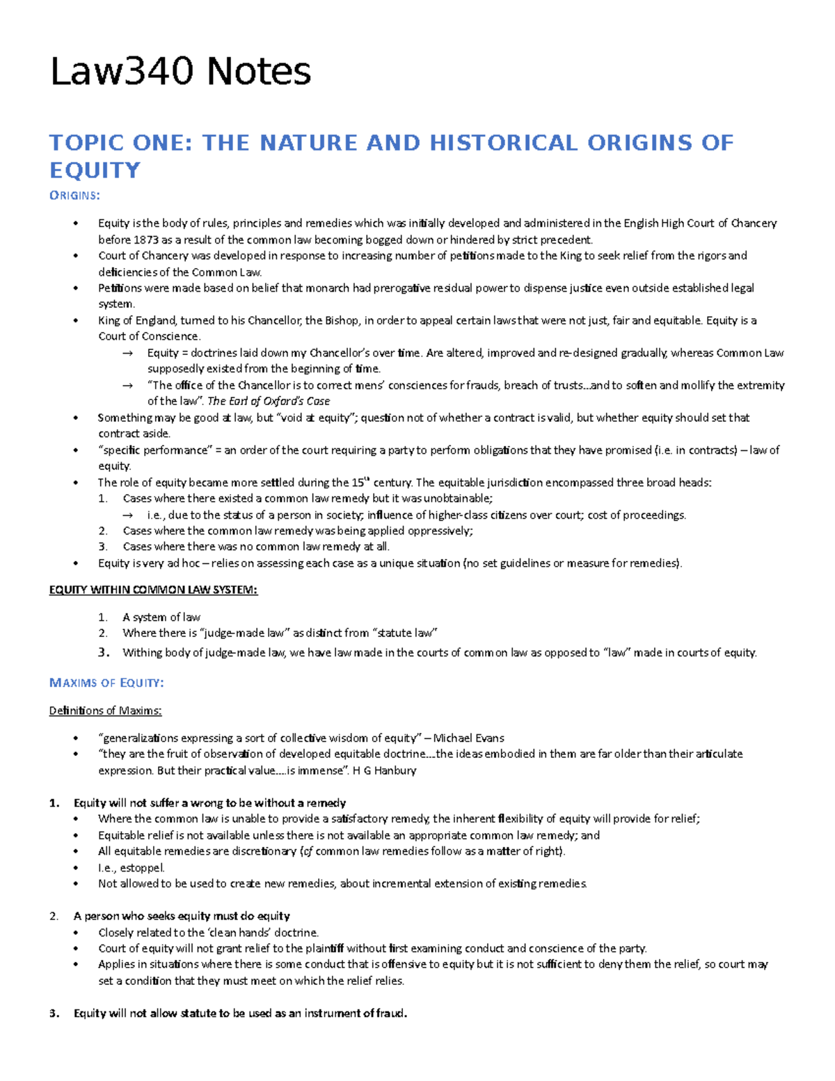 Equity and Trusts Law 340: Detailed Study Notes for UNE Students - Studocu