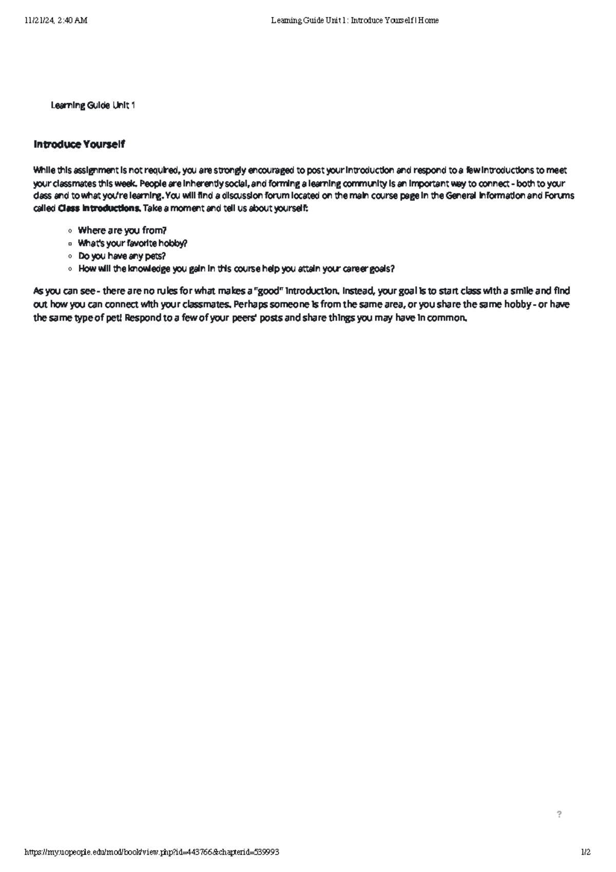 Learning Guide Unit 1 Introduce Yourself Home - Learning Guide Unit 1 ...