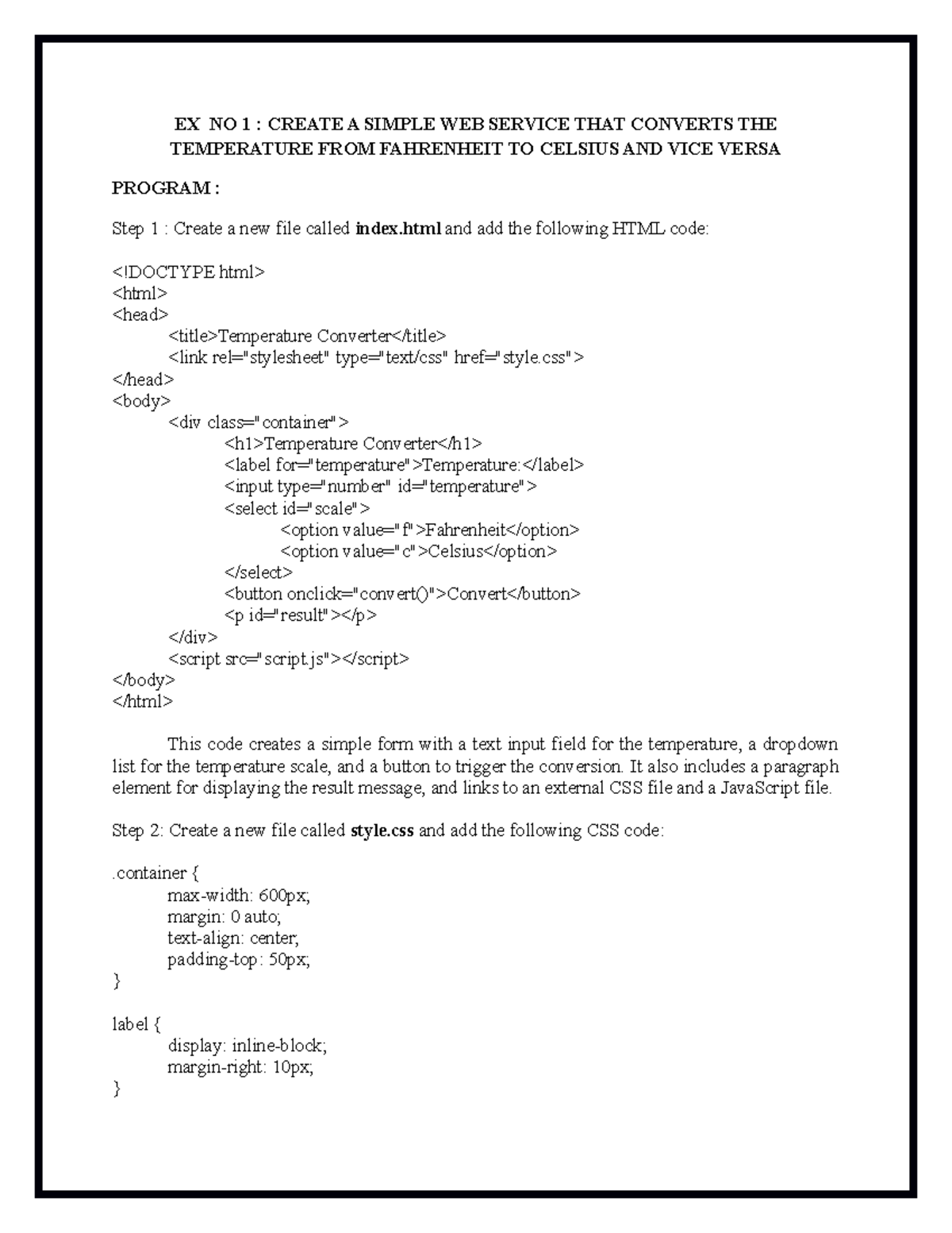 WEB Technology LAB Manual - EX NO 1 : CREATE A SIMPLE WEB SERVICE THAT ...