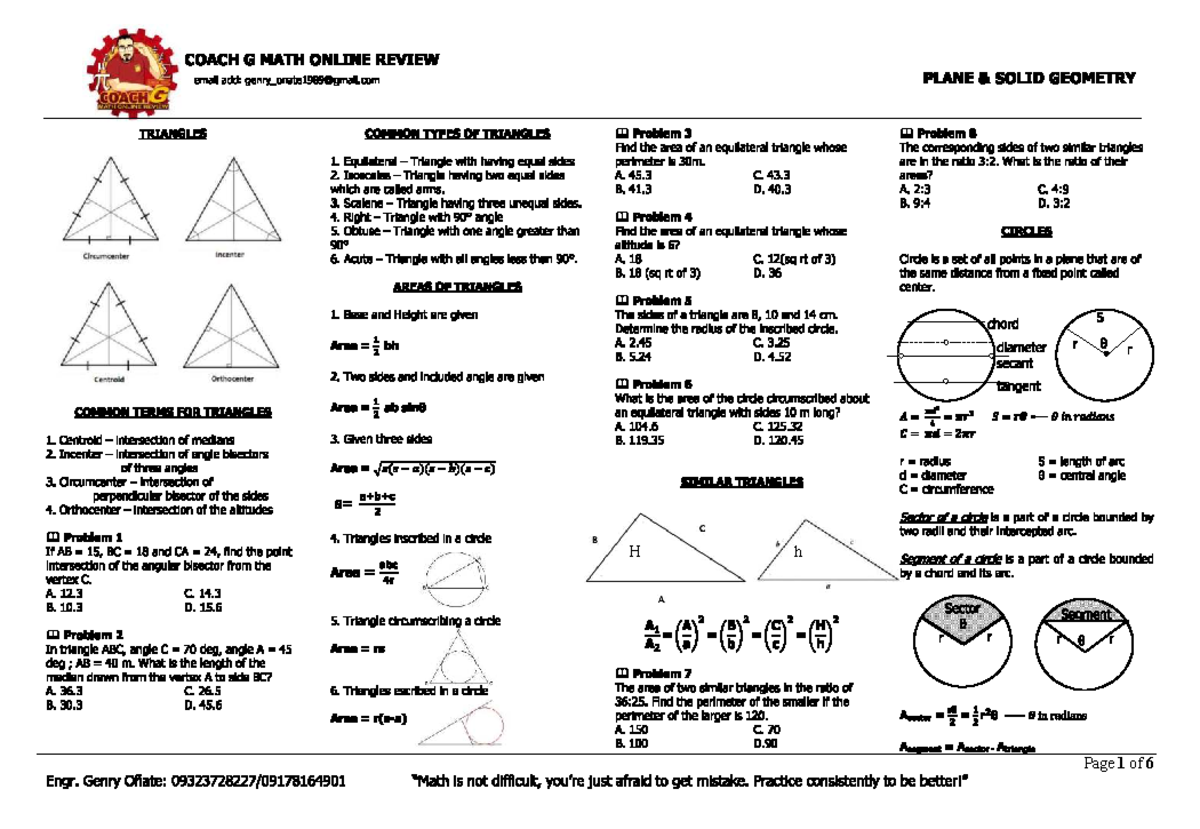 Plane and Solid Geometry Handout Online - Math in the Modern World - H ...