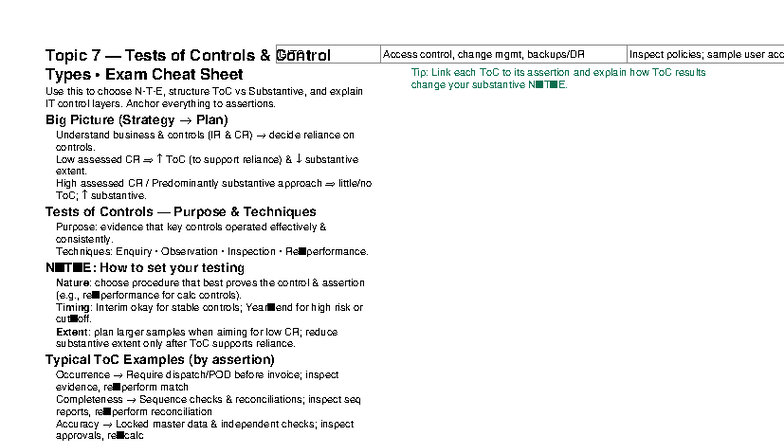 GITC Topic 7 Tests of Controls Cheat Sheet: Key Techniques & Strategies ...