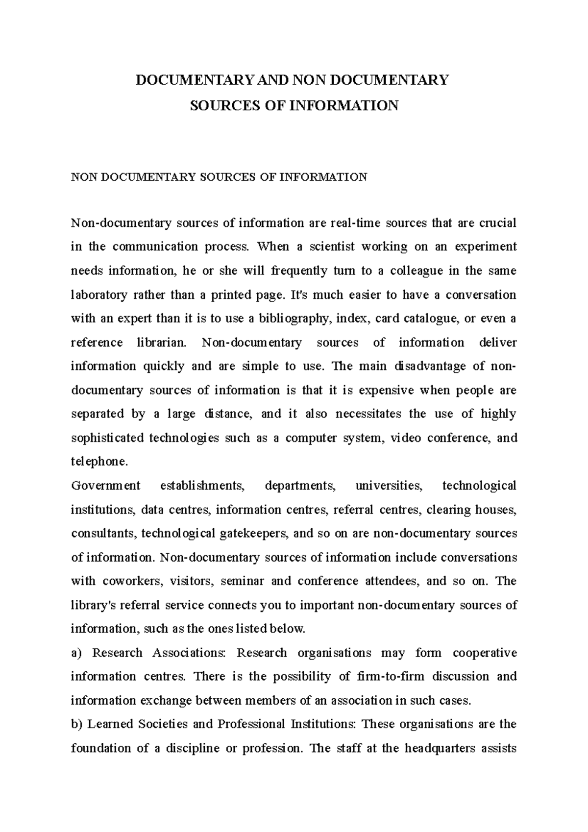Documentary and Non-Documentary Sources of Info: An Overview - Studocu