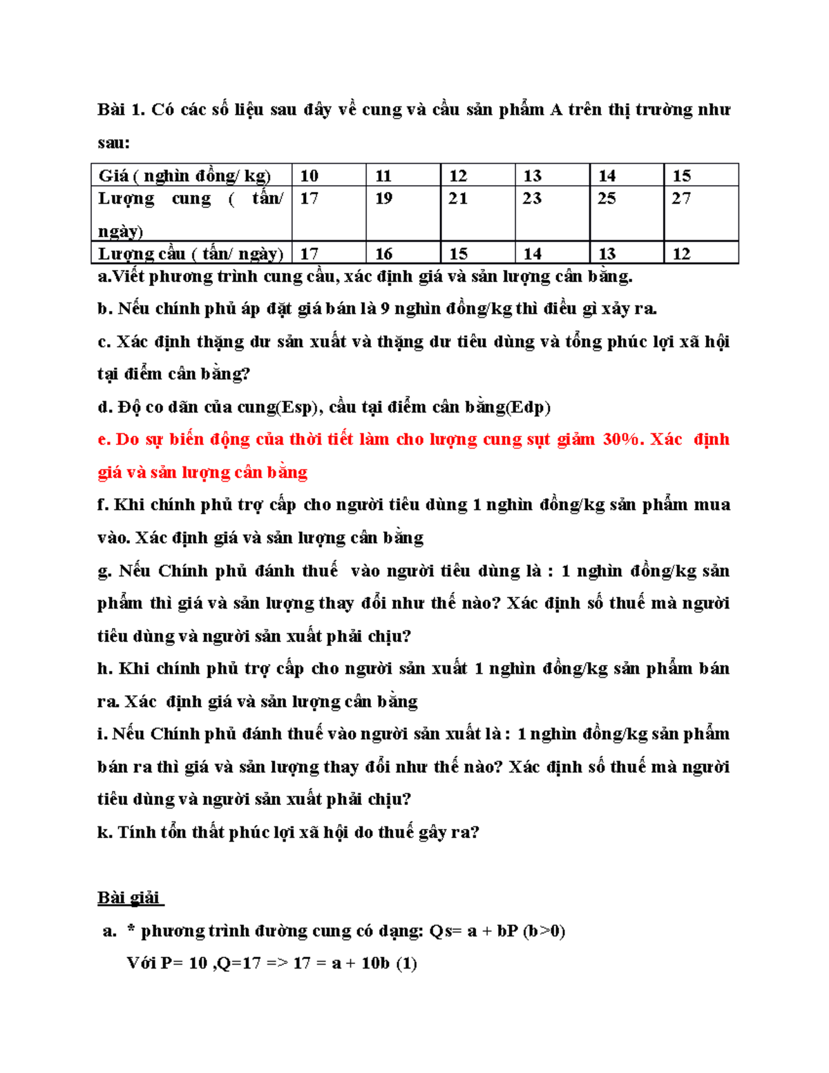 Giải bài tập chi tiết chương 2 về cung cầu sản phẩm A và X - Document Preview