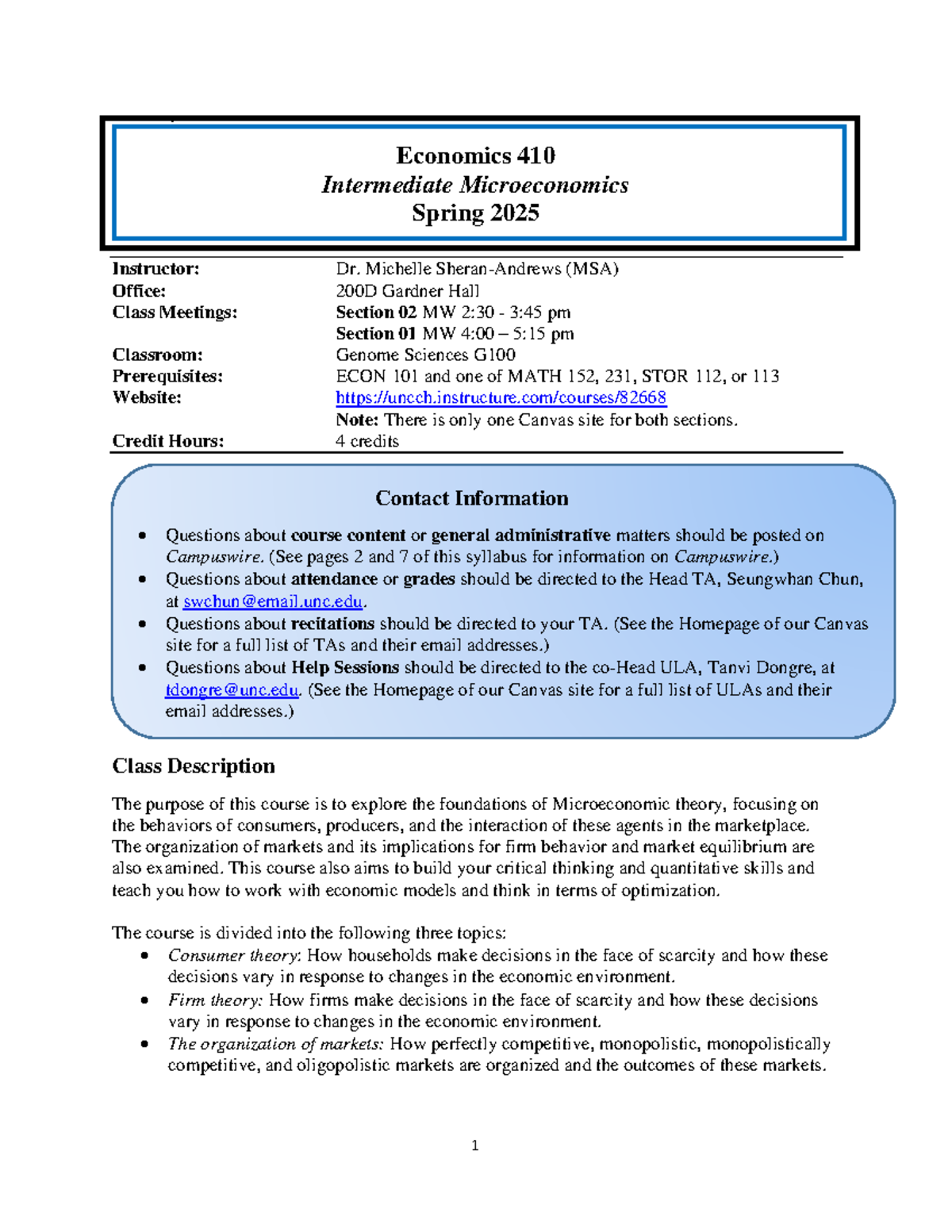 ECON 410 Syllabus: Intermediate Microeconomics Spring 2025 - Studocu