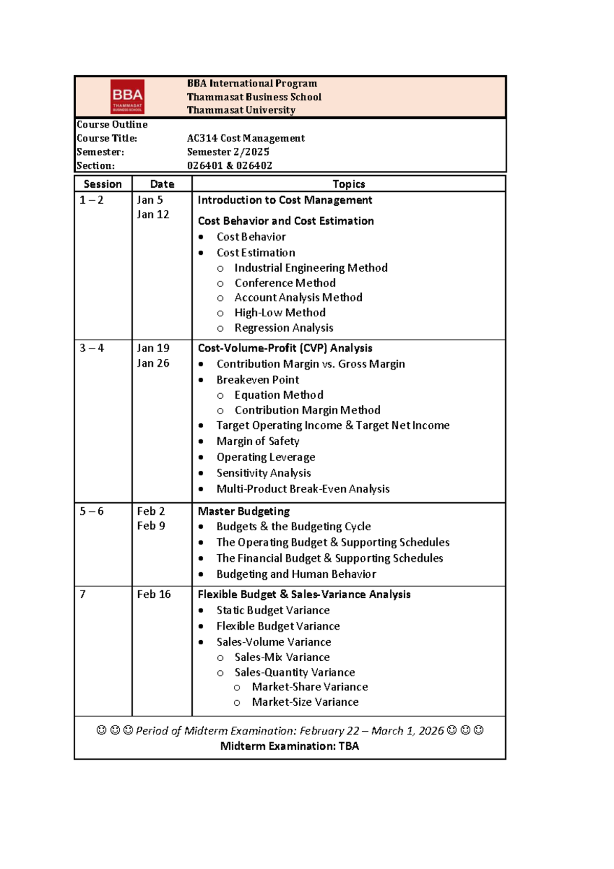 AC314 Cost Management Course Outline and Key Concepts - Studocu