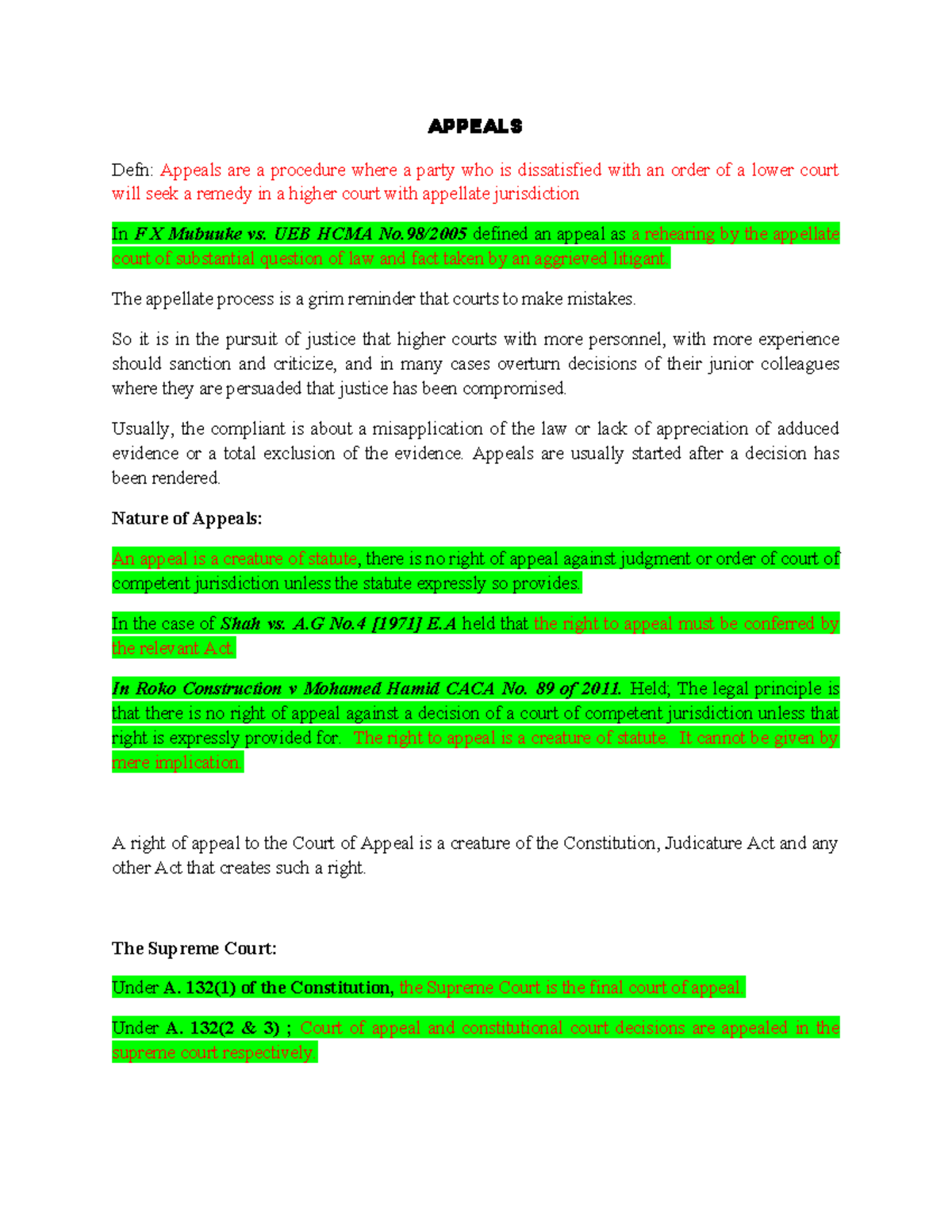 APPEALS: Understanding the Appellate Process and Legal Principles - Studocu