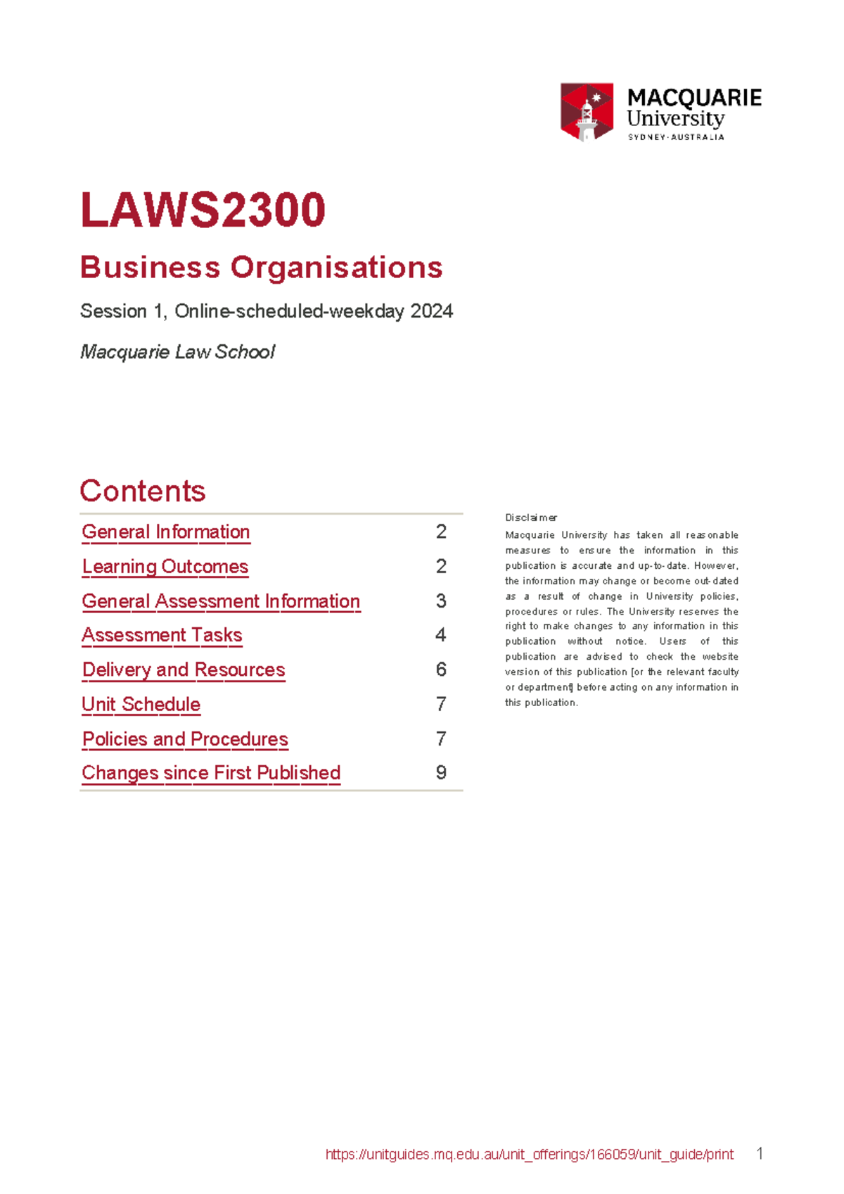 LAWS2300 - Business Organisations Unit Guide for Session 1, 2024 - Studocu