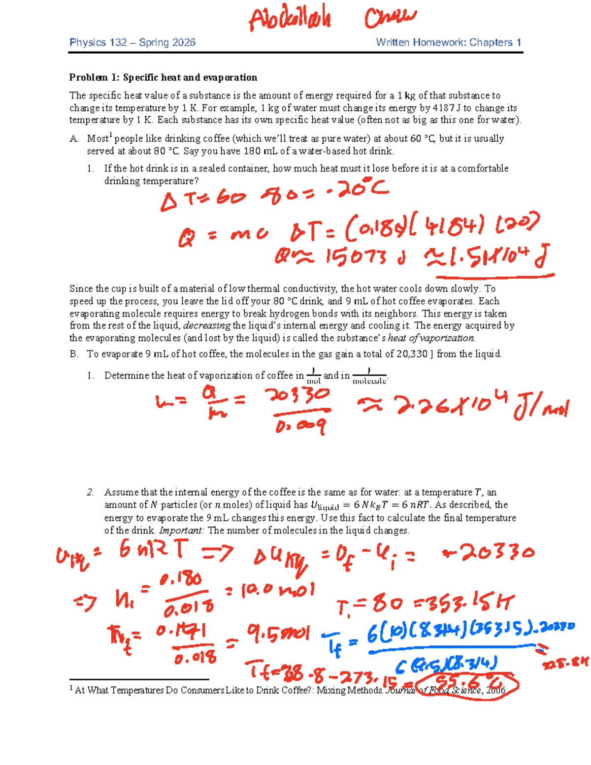 Ch 132 Spring 2026 Written Homework: Specific Heat & Evaporation - Studocu