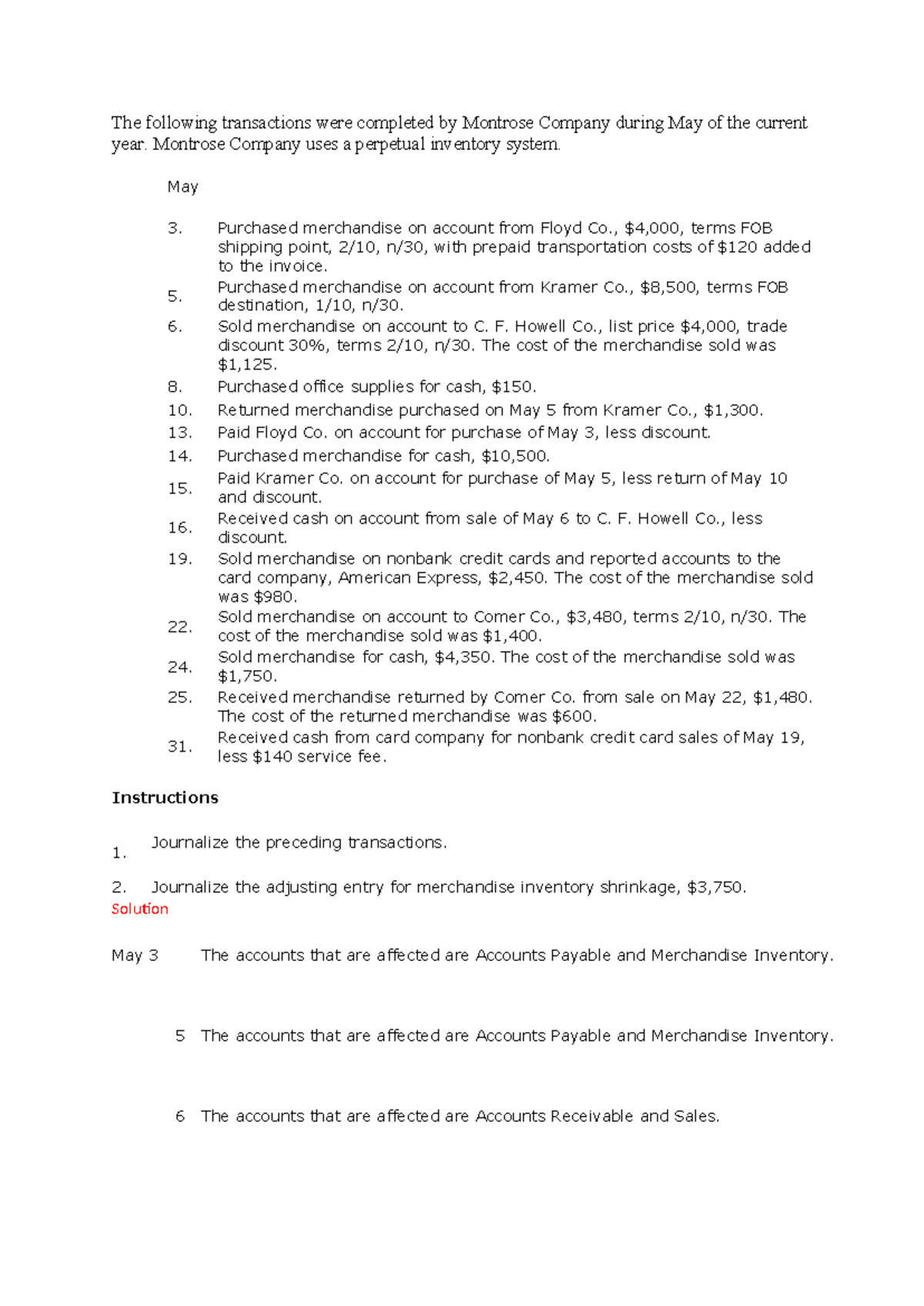 Accounting Assignment: Journal Entries for Montrose Co. Transactions ...