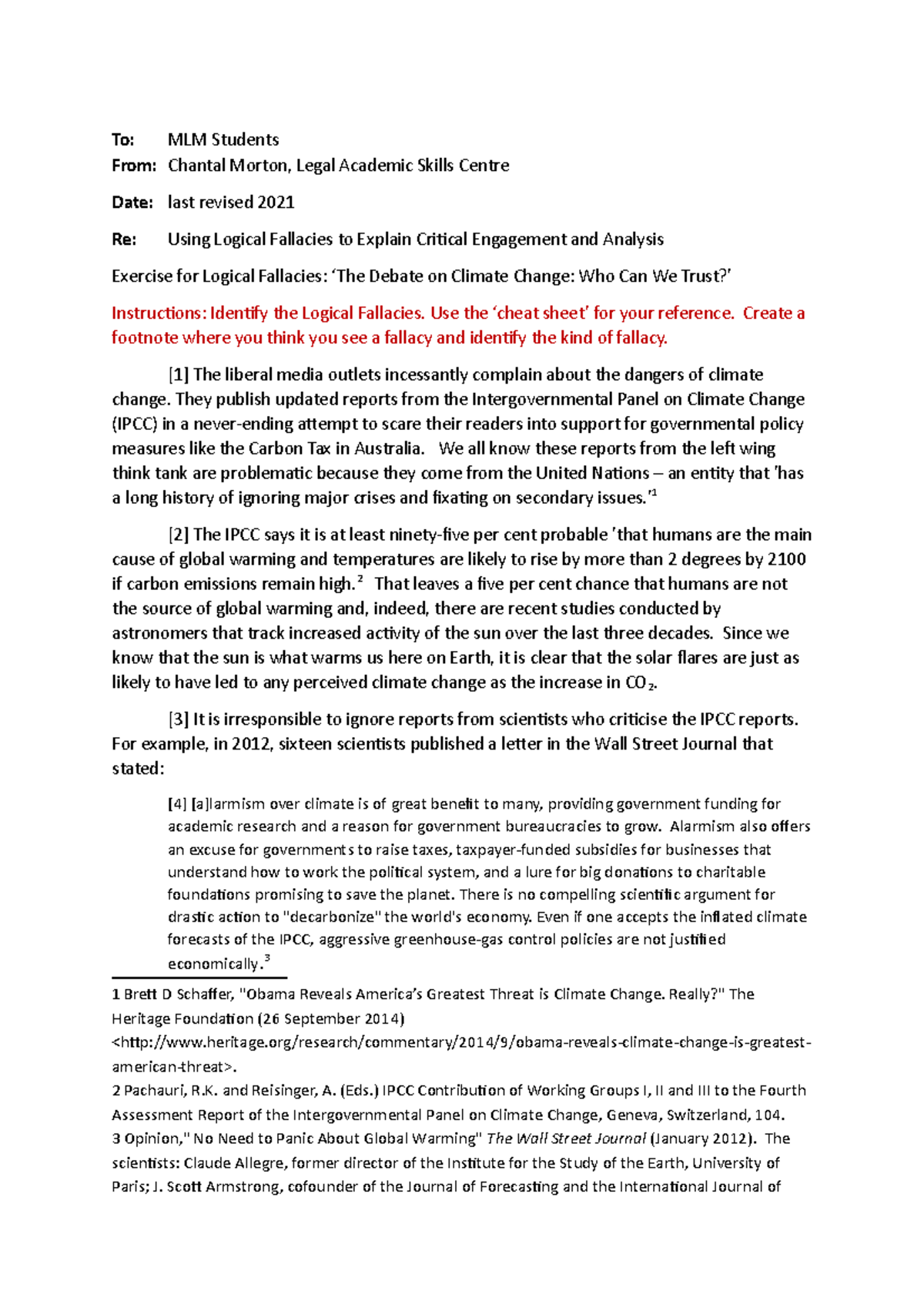 Exercise for Logical Fallacies - To: MLM Students From: Chantal Morton ...