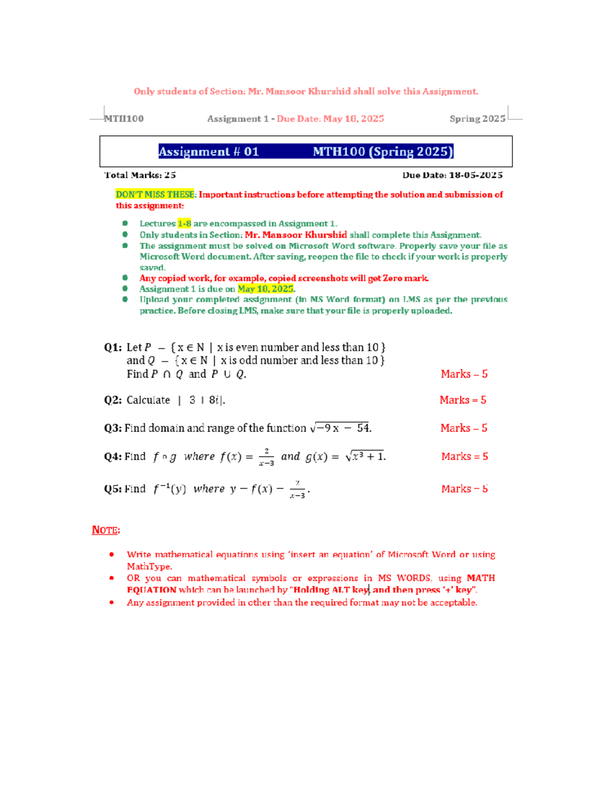 MTH100 Assignment Solutions: Q1-Q4 with Detailed Answers - Studocu