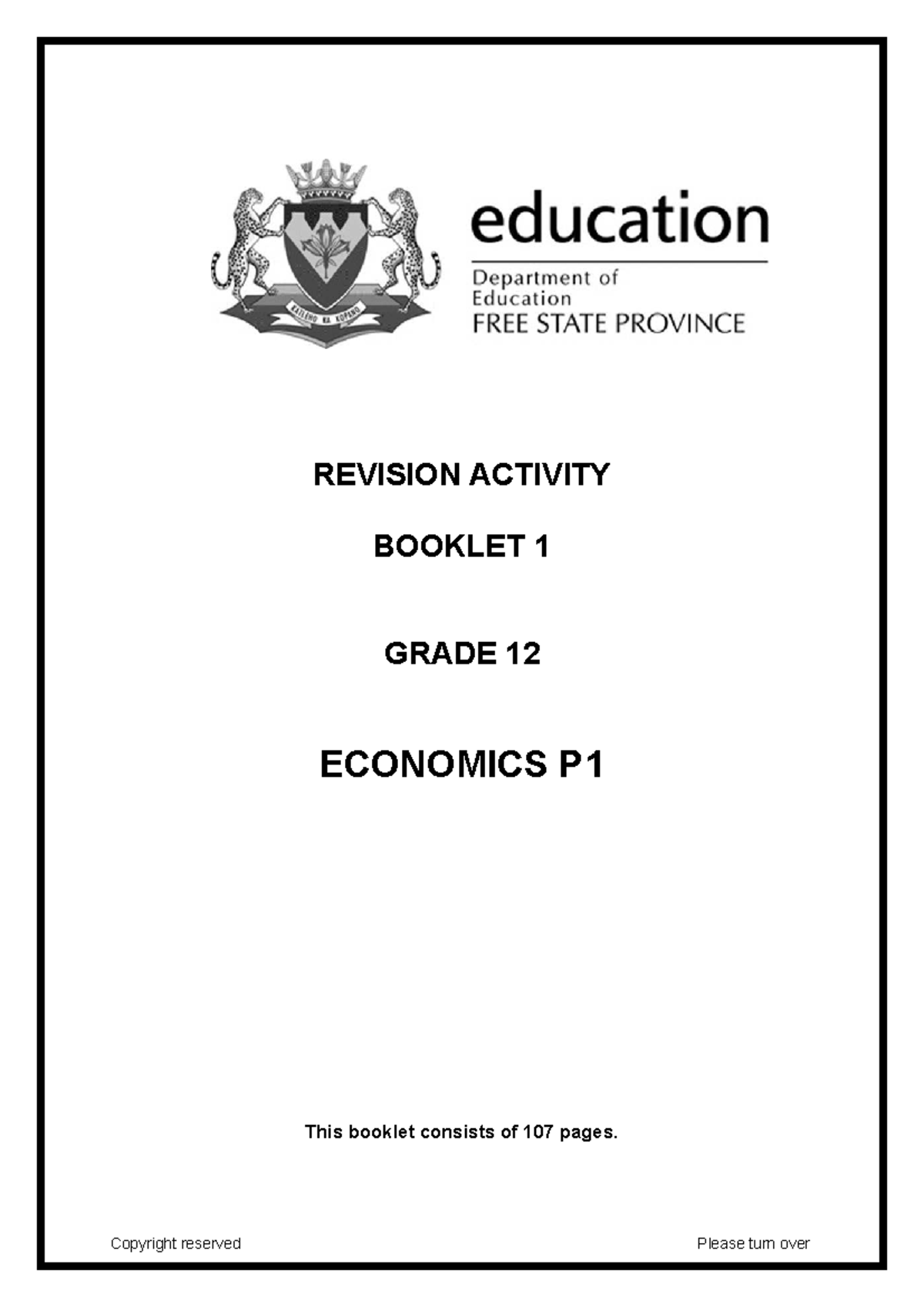 Grade 12 Economics P1 Revision Activity Booklet 1 (2023) - Studocu