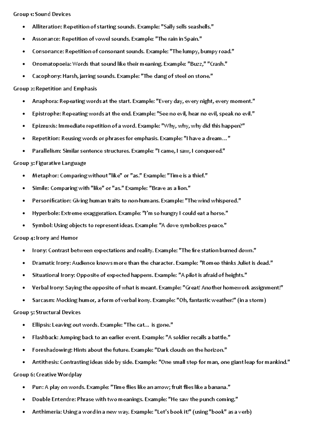 Overview of Literary Devices and Their Examples - Studeersnel