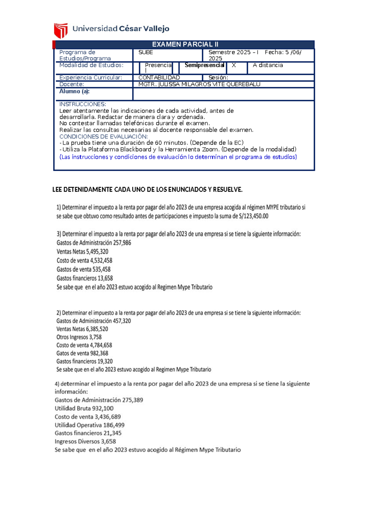 Examen Parcial II - Contabilidad 2025 I - Modalidad Semipresencial ...