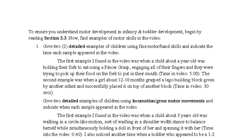 Chapter 3 Worksheet: Motor & Language Development Examples - Studocu