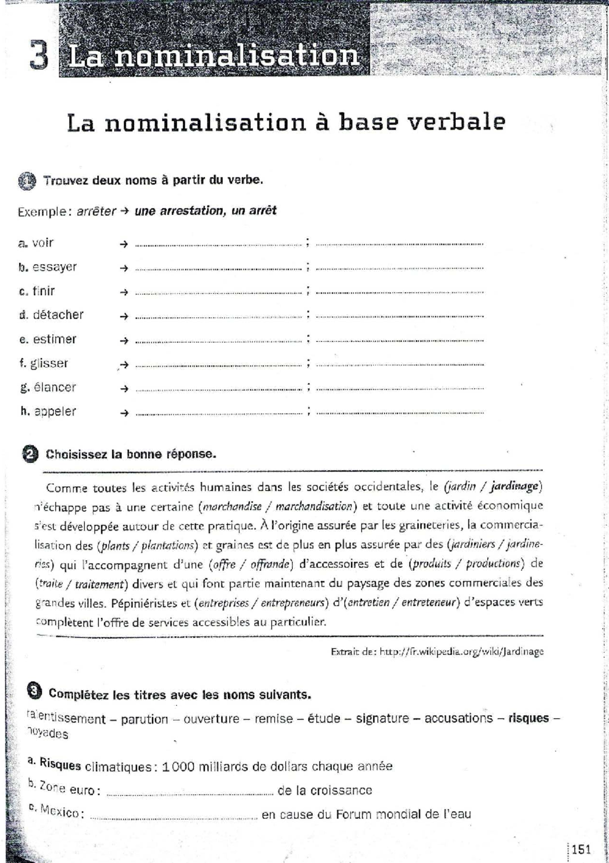 Exercices sur la nominalisation - Cours de Français 3 - Studocu