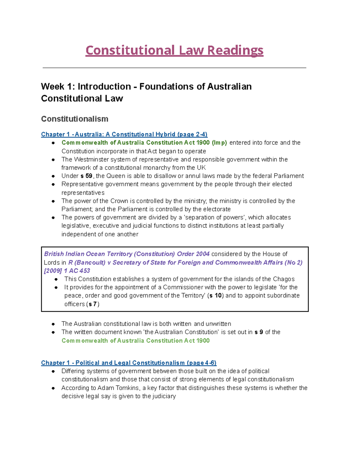 Constitutional Law (LAW101): Key Readings and Concepts Overview - Studocu