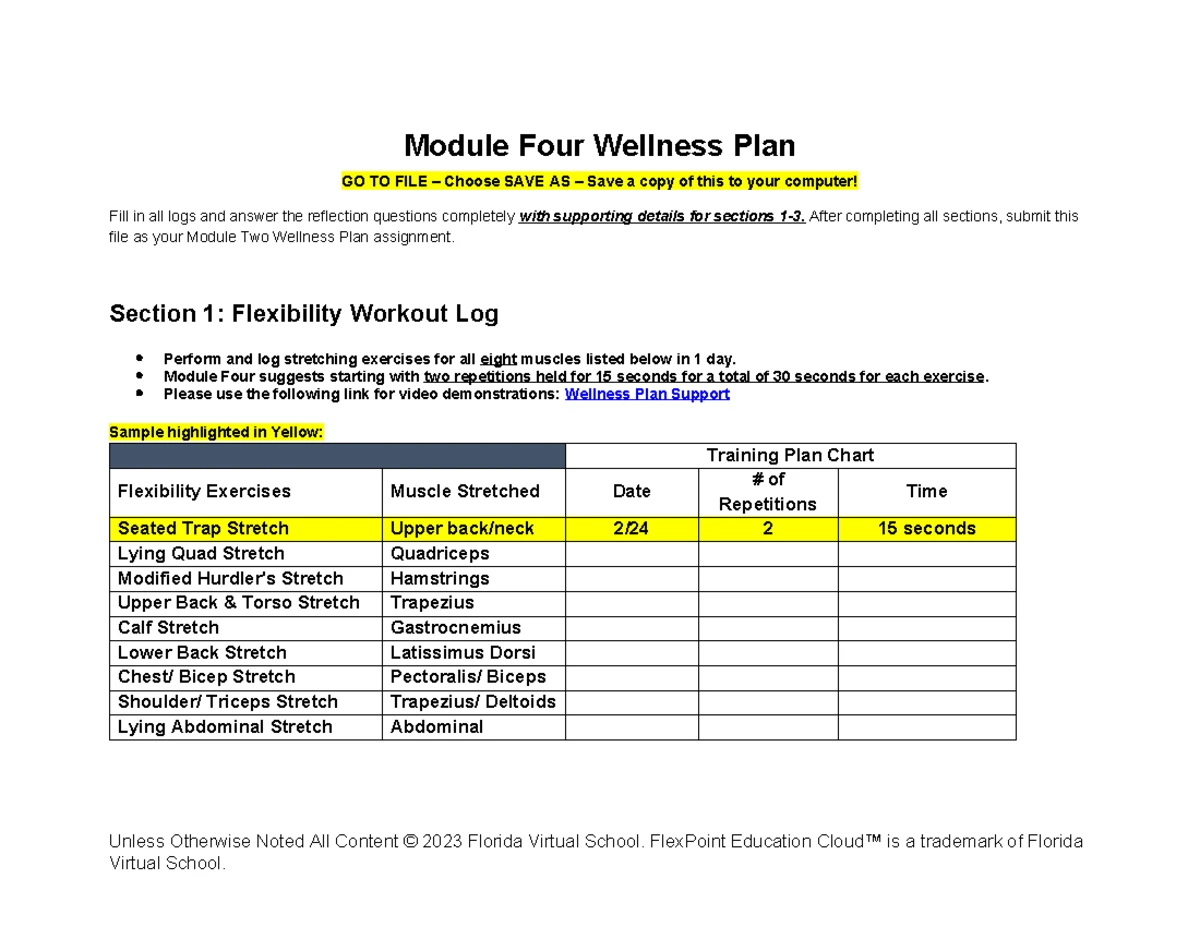Module 4 Wellness Plan: Logs & Reflections for Physical Activity - Studocu