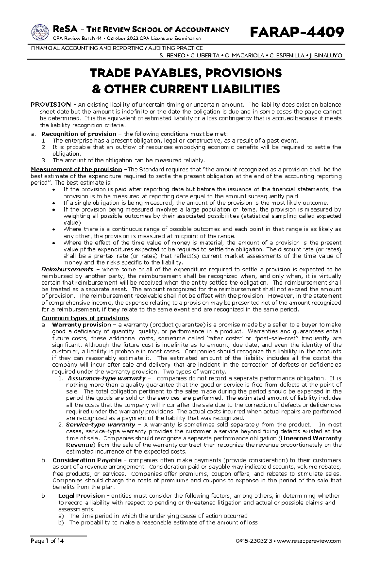 FARAP 4409 Practice: Trade Payables, Provisions & Current Liabilities ...